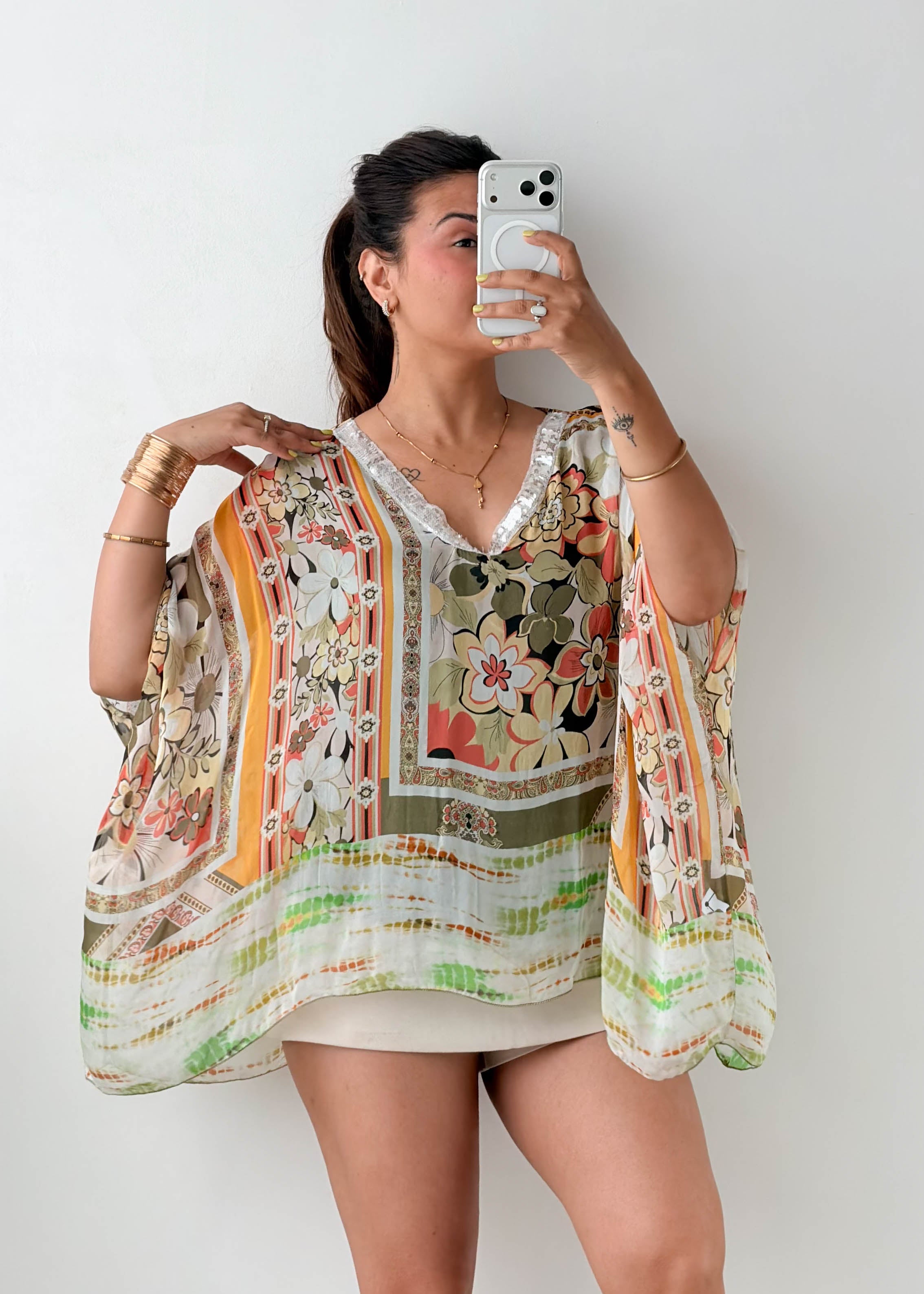Size M-L Multicolor Boho Kaftan Top