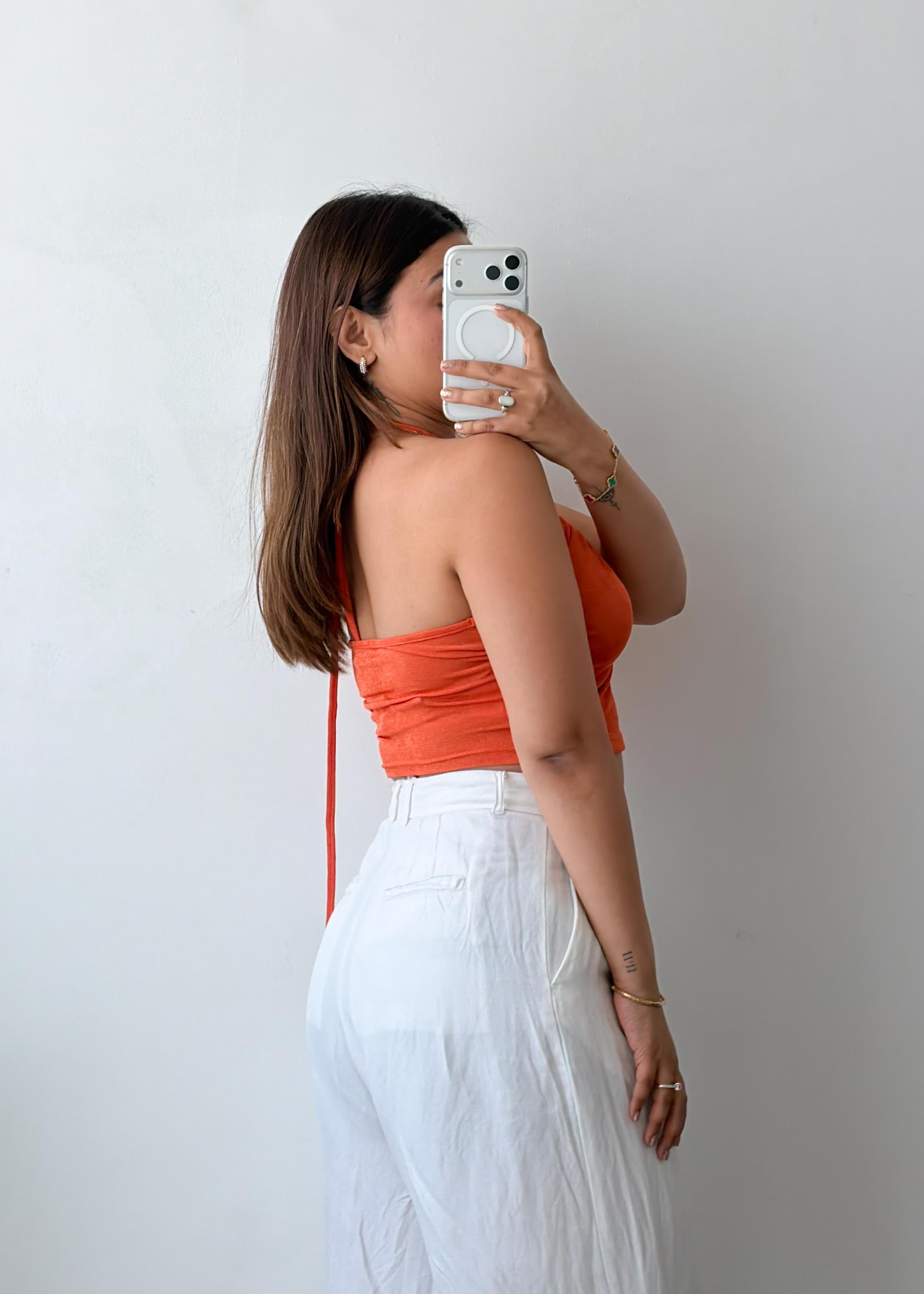 Size S-M Orange Ruched Halter Crop Top