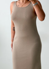 Size M-L Beige Ribbed Knit Maxi Dress