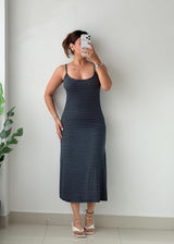 Size S-M Navy & White Striped Ribbed Midi Dress