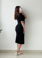 Size S-M Black Ribbed Button-Front Midi Dress