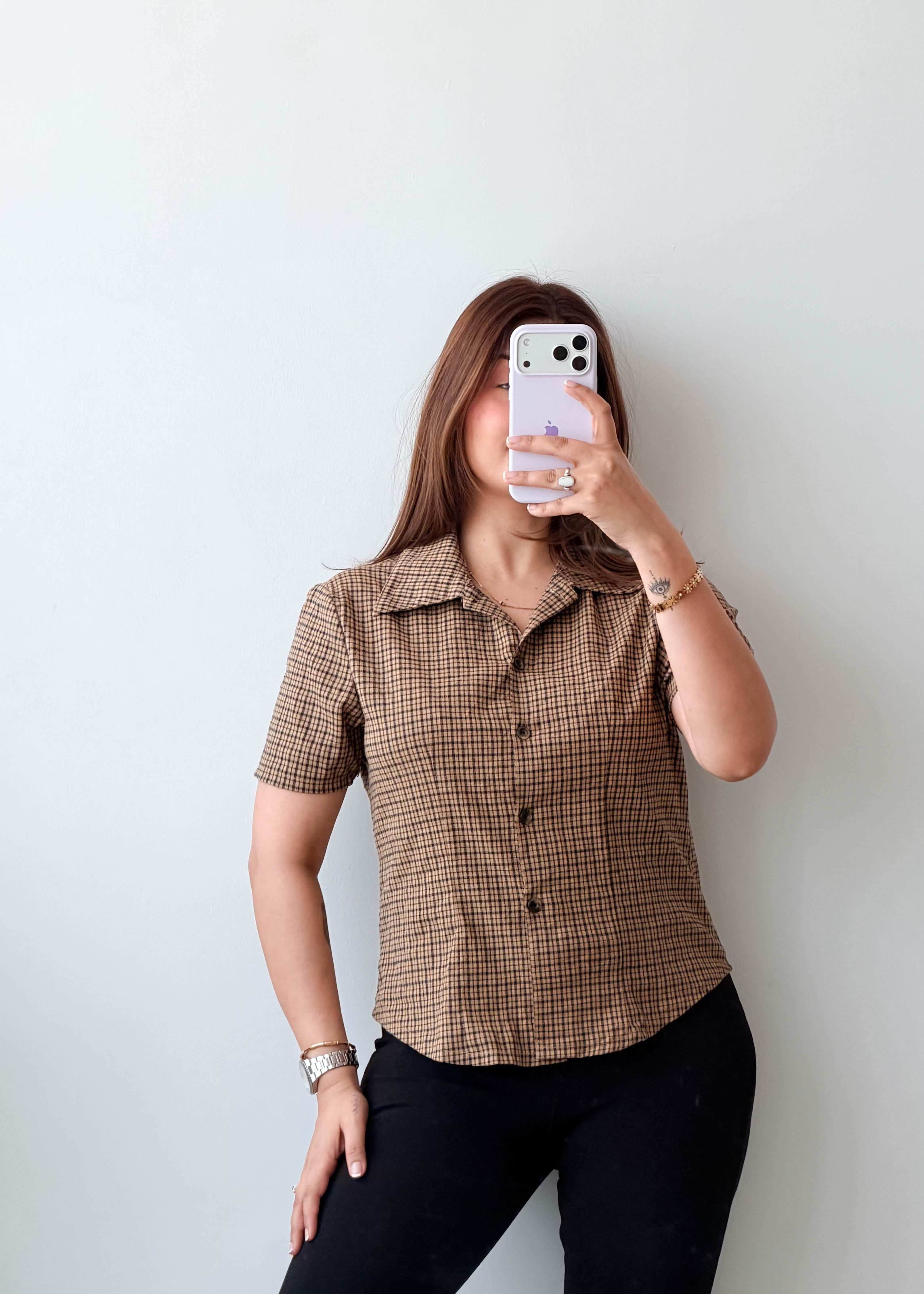 Size S-M Brown Check Shirt Top