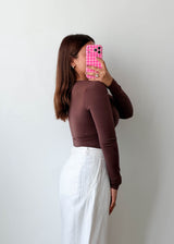 Size S Chocolate Brown Plunge Long Sleeve Bodysuit