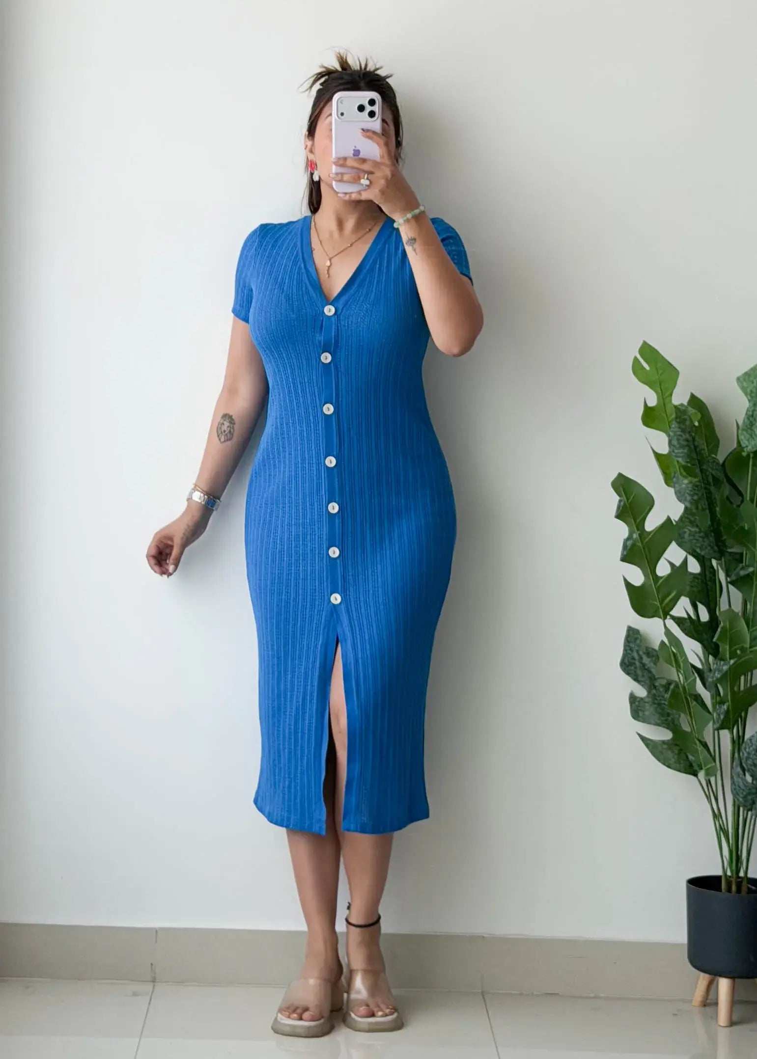 Size S-M, Blue Ribbed Midi Dress