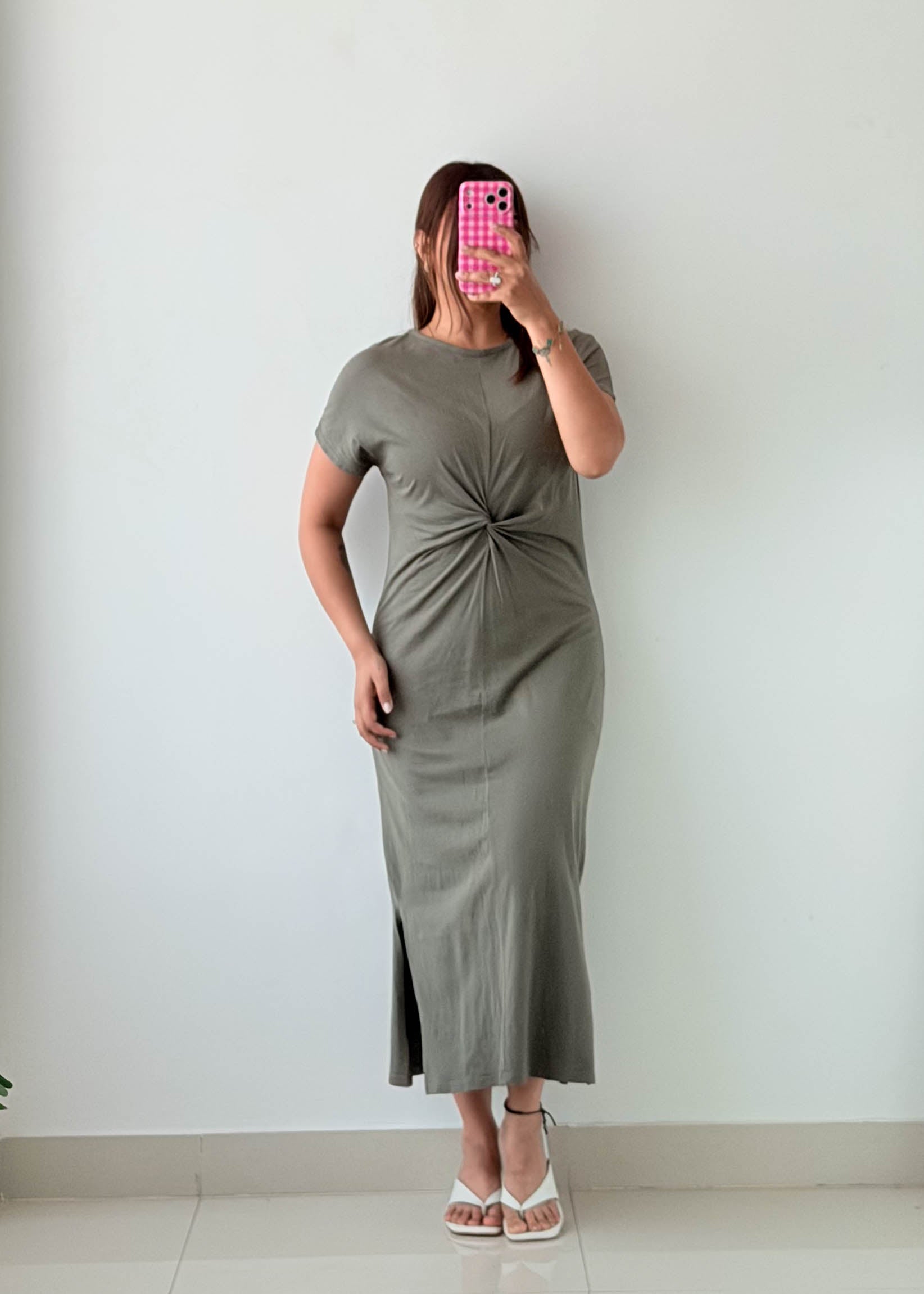 Size S-M Sage Twist Front Maxi Dress