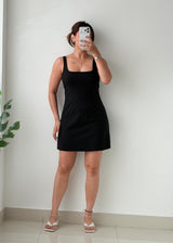 Size M-L Black Square Neck Mini Dress