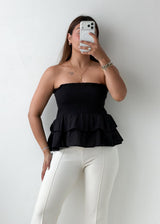 Size S-M Black Smocked Peplum Tube Top