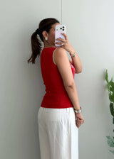 Size S-M, Red Contrast Stitch Sleeveless Top - Closet by Payal