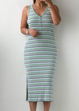 Size M-L Mint Striped Ribbed Midi Dress
