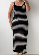 Size XL-2XL Black Striped Ribbed Knit Maxi Dress