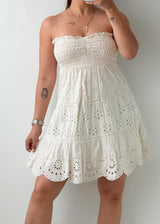 Size S-M White Broderie Smocked Mini Dress