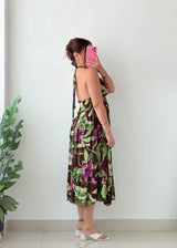 Size S-M Tropical Floral Halter Midi Dress