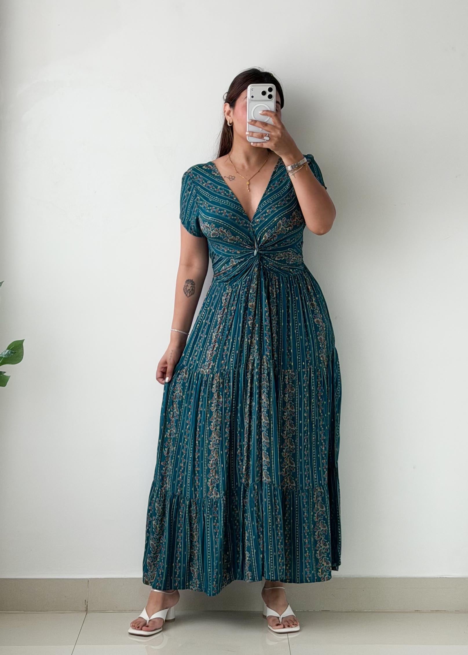 Size S-M Teal Printed Maxi Dress