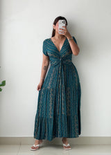 Size S-M Teal Printed Maxi Dress