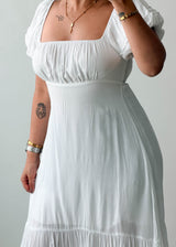 Size S-M White Puff Sleeve Midi Dress