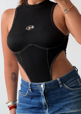 Size XS-S Black High Neck Cut-Out Bodysuit
