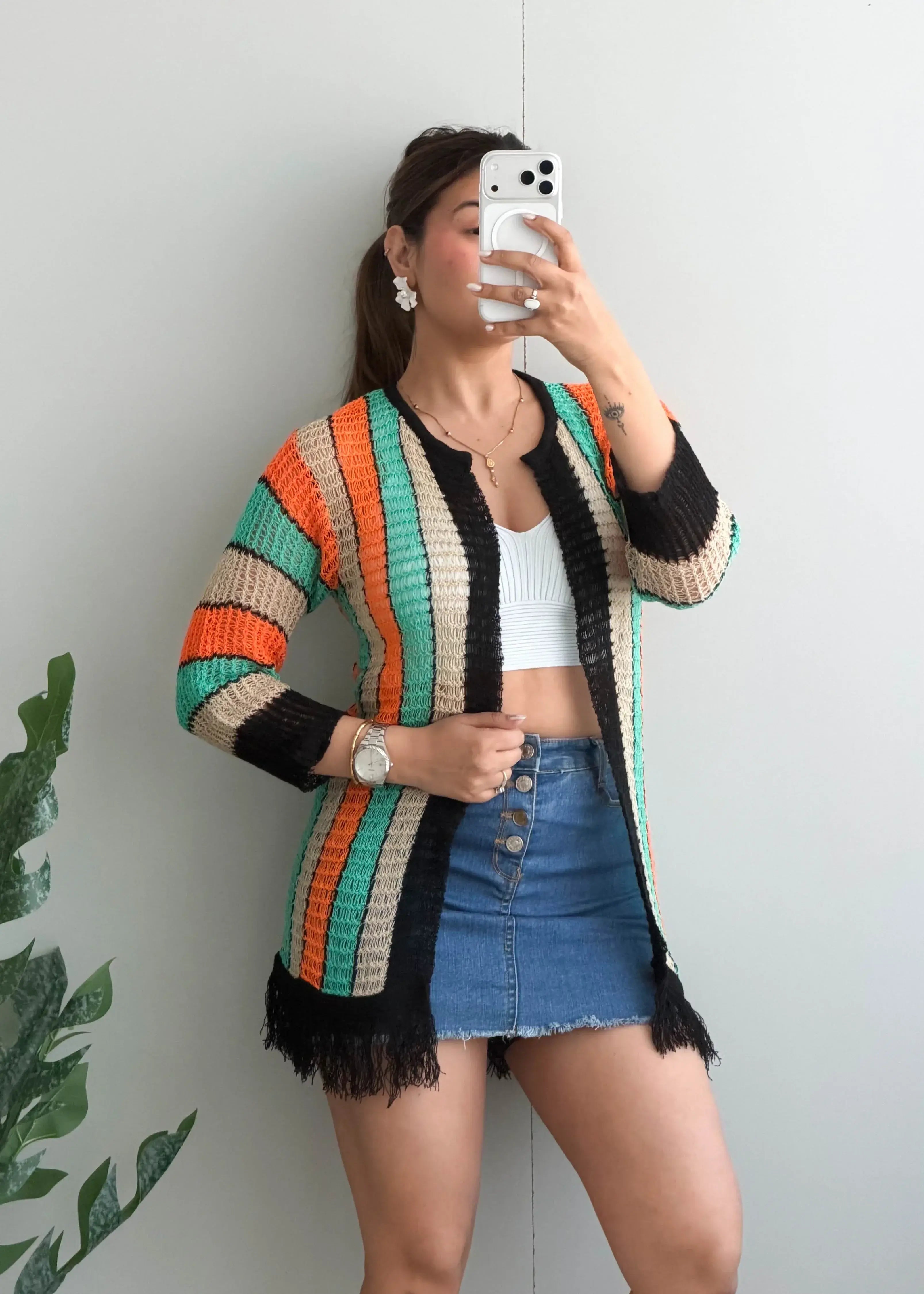 Size S-M, Striped Crochet Cardigan - Closet by Payal