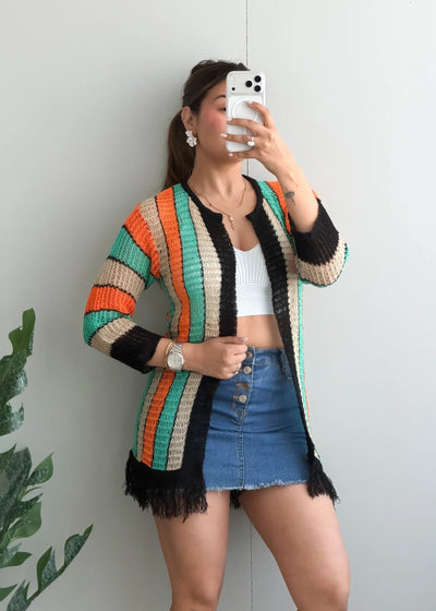 Size S-M, Striped Crochet Cardigan - Closet by Payal