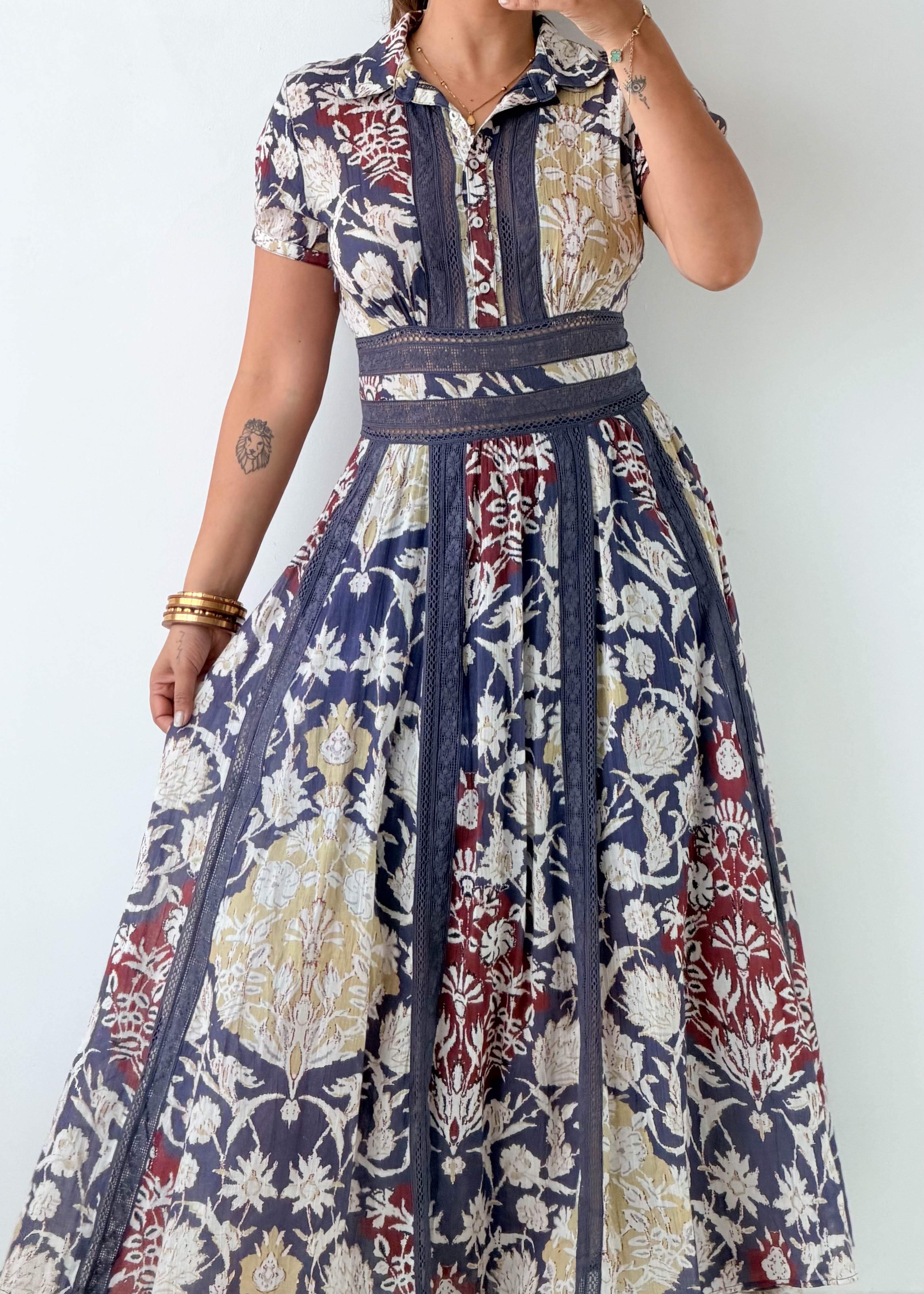 Size S Navy Multi Print Maxi Dress