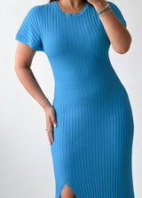 Size S-M Sky Blue Ribbed Knit Maxi Dress