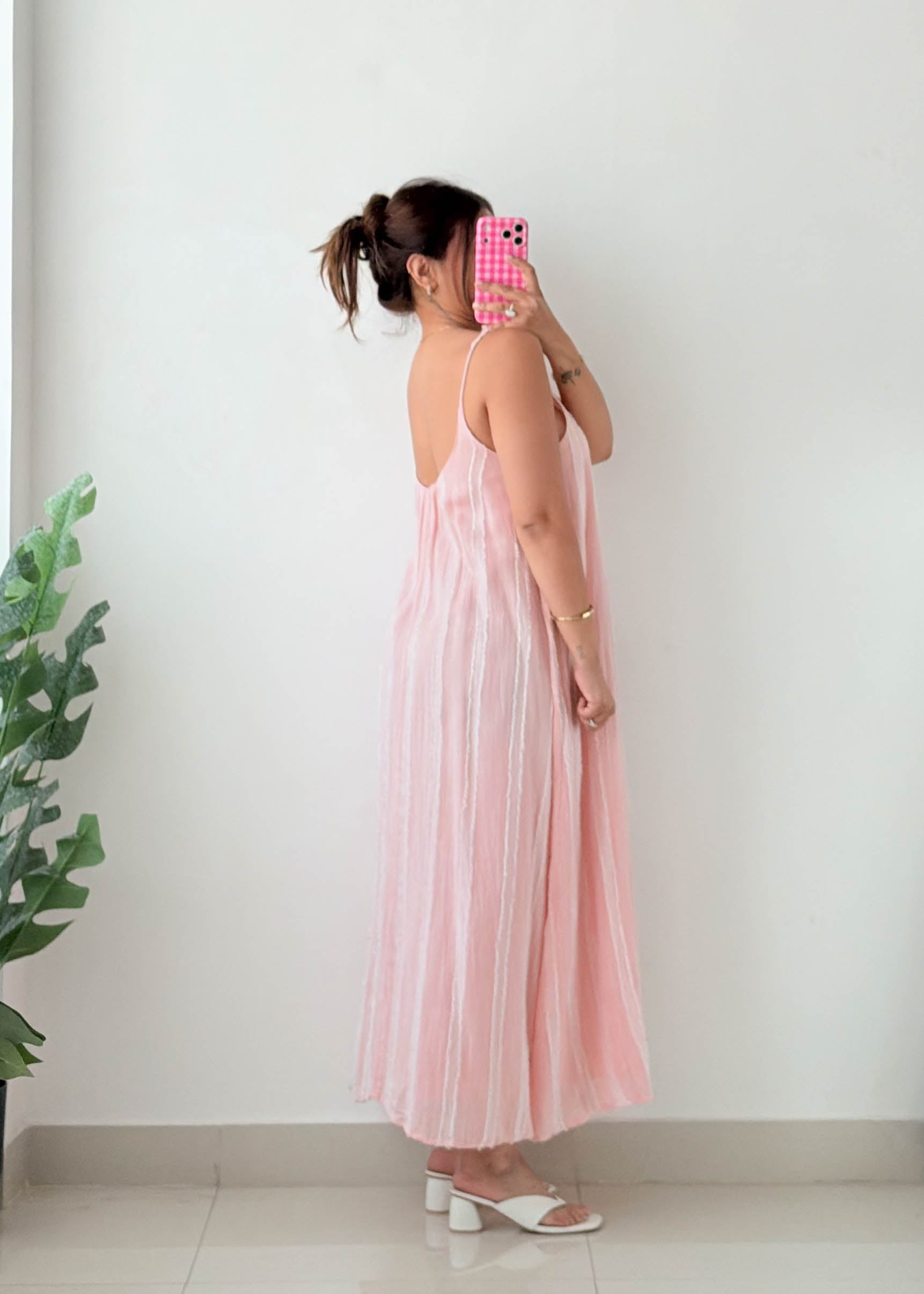 Size M-L Blush Pink Textured Maxi Dress