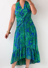 Size S-M Blue & Green Tropical Midi Dress