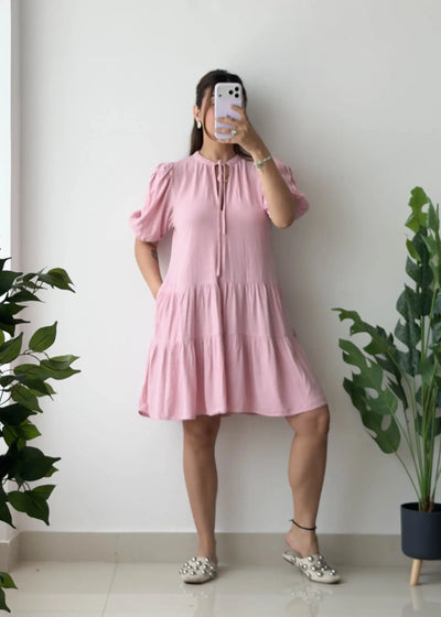 Size S-M, Pink Tiered Mini Dress
