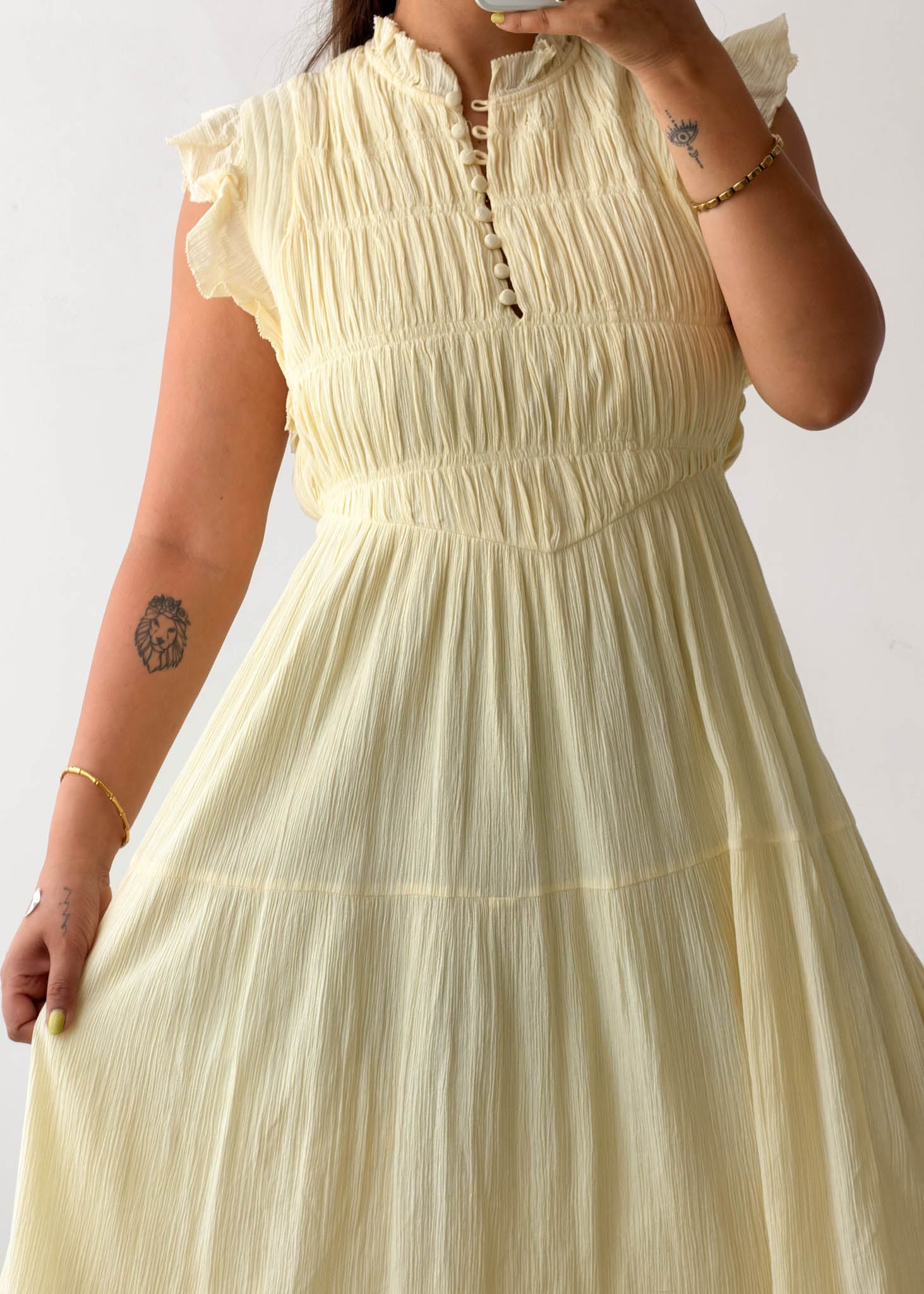 Size S-M Cream Smocked Tiered Midi Dress