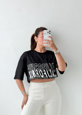 Size XS-M Black Graphic Crop Top