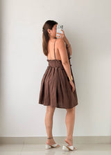Size L-XL Brown Tie-Front Cotton Mini Dress