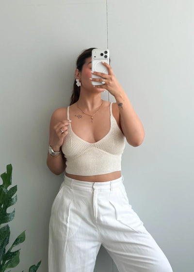 Size XS, Cream Ribbed Crop Cami Top - Closet by Payal