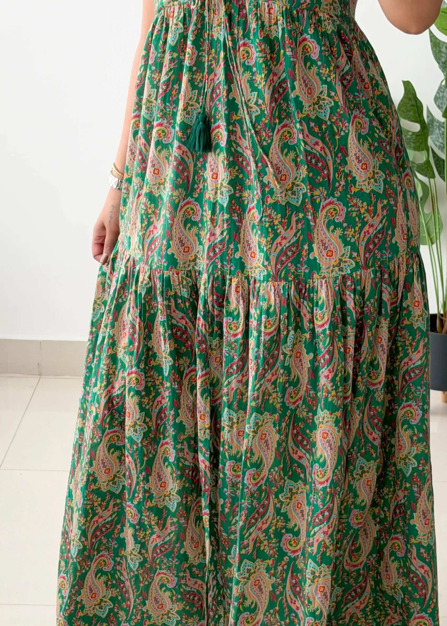 Size XS-S, Green Paisley Strapless Maxi Dress