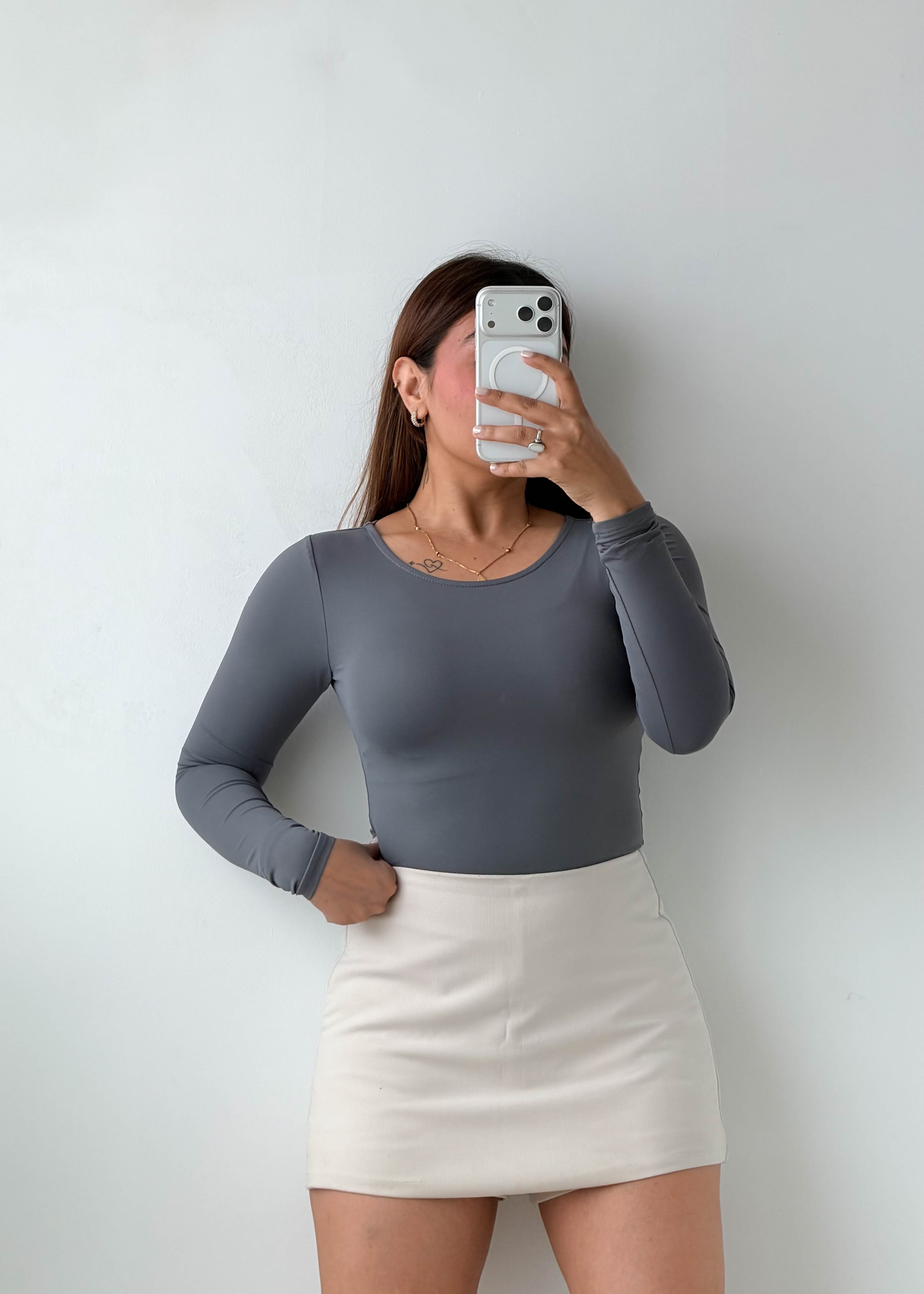 Size S-M Slate Grey Long Sleeve Bodysuit