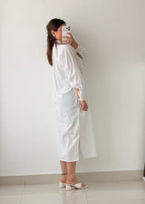 Size M-L White Embroidered Shirt Midi Dress