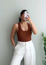 Size S-M, Brown Ribbed Sleeveless Tank Top - Closet by Payal