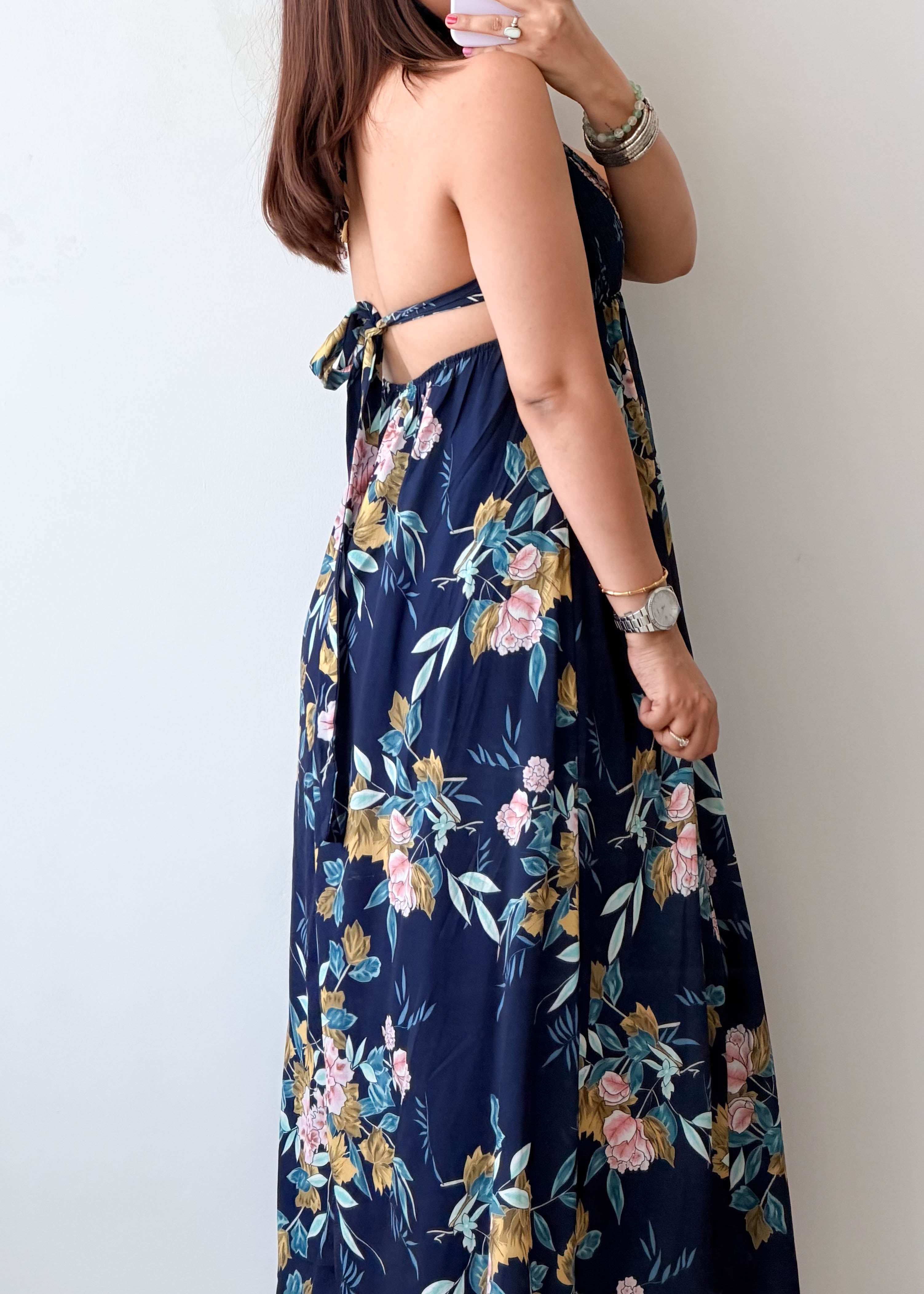 Size XS-M Navy Floral Maxi Dress