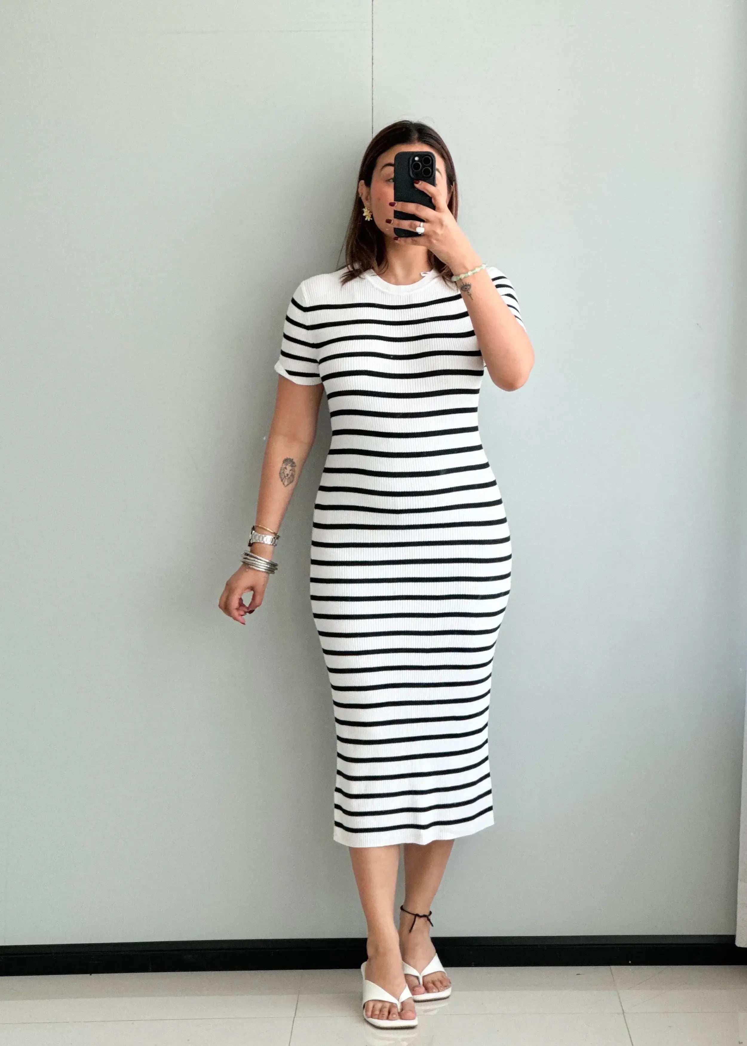 SIZE S-M, Striped bodycon Dress - Closet by Payal