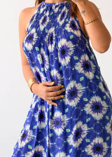 Size M-L Blue Floral Halter Maxi Dress