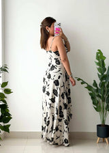 Size M-L, White & Black Floral High-Low Dress