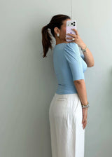 Size S-M, Light Blue Button Front Ribbed Top - Closet by Payal