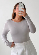 Size M-L Light Grey Open Back Long Sleeve Top