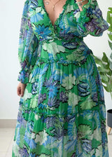Size M-L, Green Floral Maxi Dress