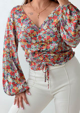 Size M-L Multicolor Floral Ruched Blouse
