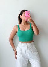 Size S-M Emerald Green Ribbed Crop Top