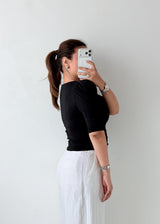Size S-M Black Puff Sleeve Button Top