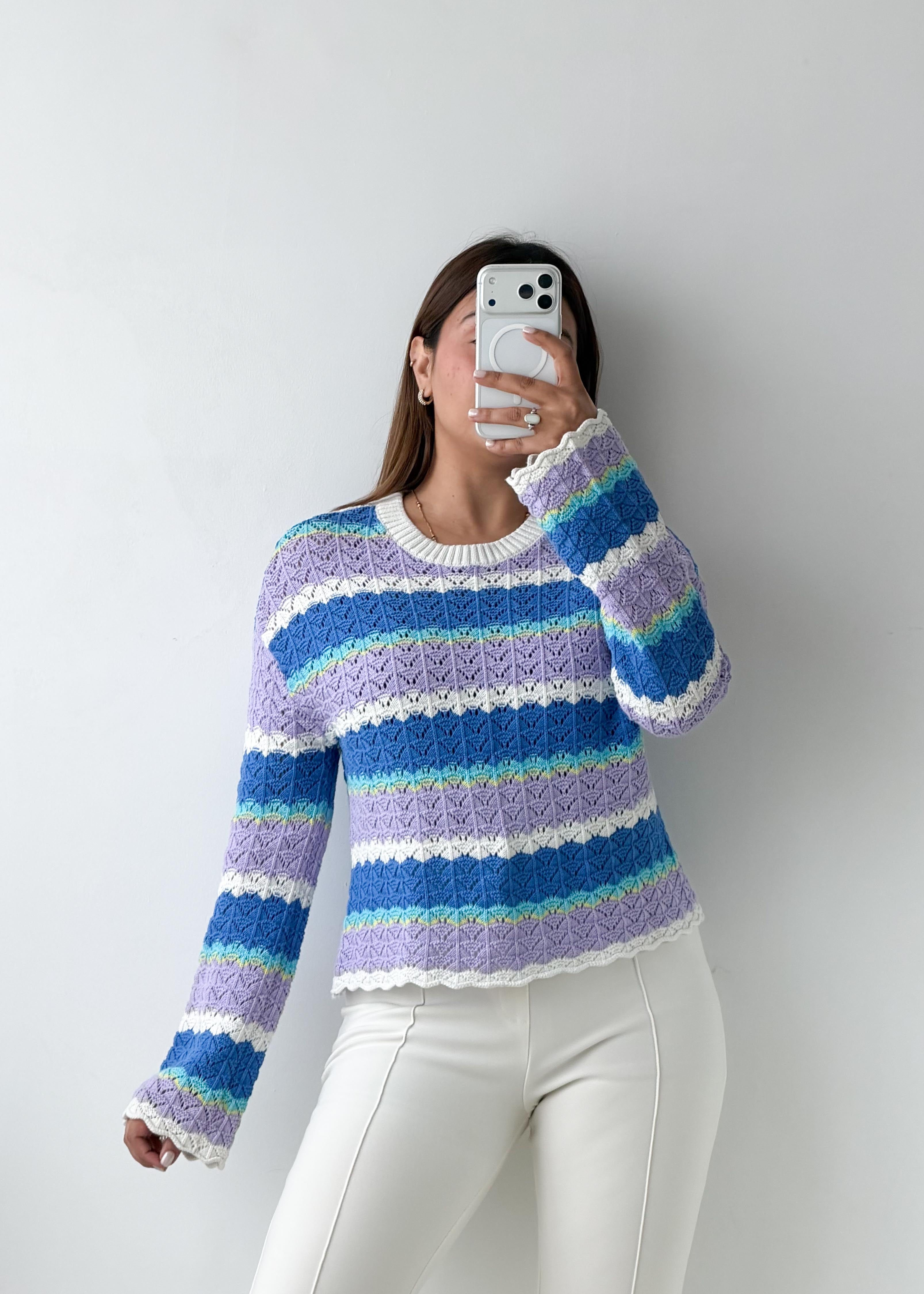 Size M-L Multicolor Crochet Knit Sweater