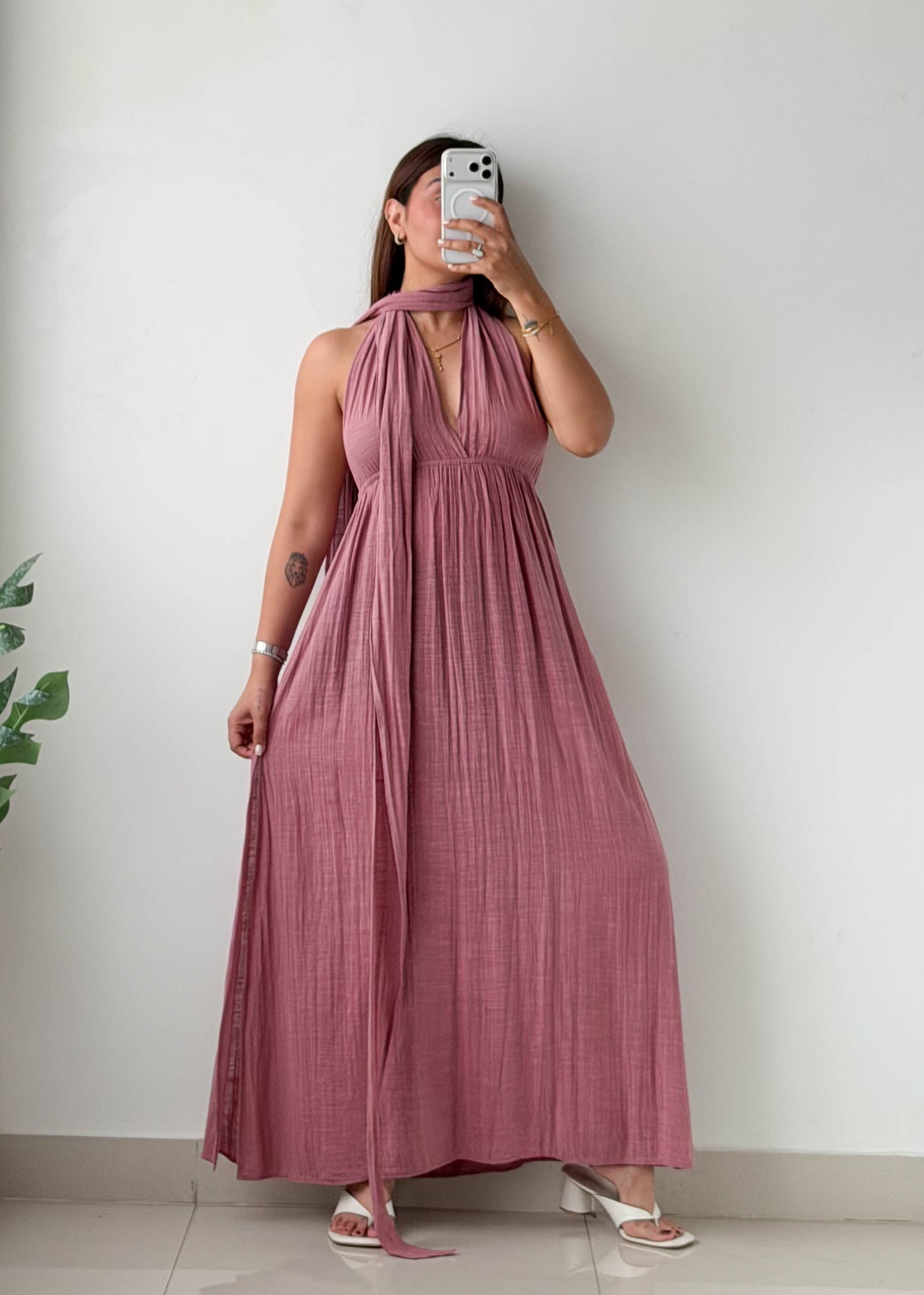 Size XS-S Dusty Pink Halter Maxi Dress