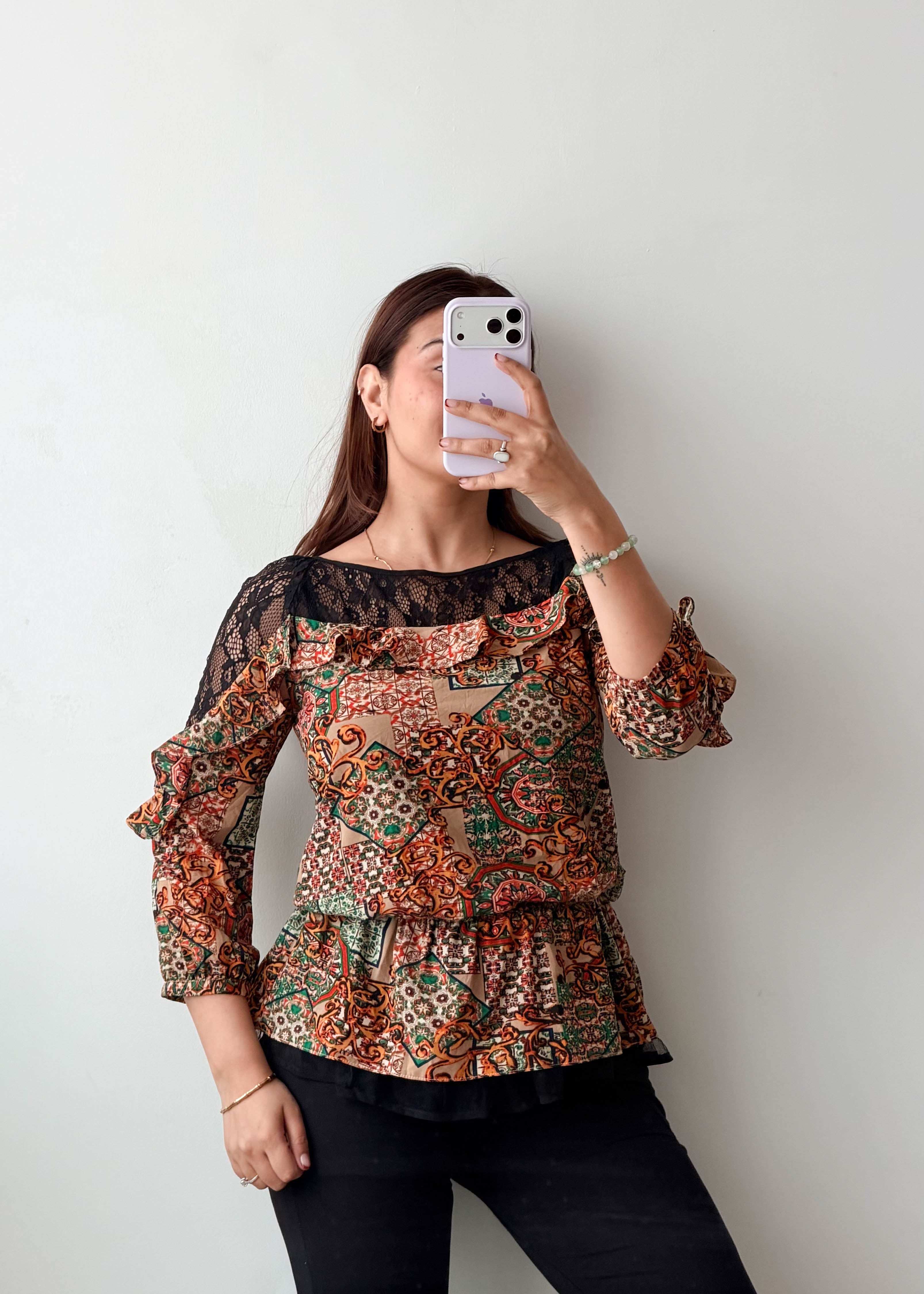 S-M Multicolor Paisley Lace Top