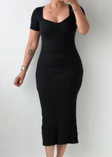 Size S-M Black Sweetheart Neck Knit Midi Dress