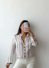 Size XS-S Beige Striped Button Shirt